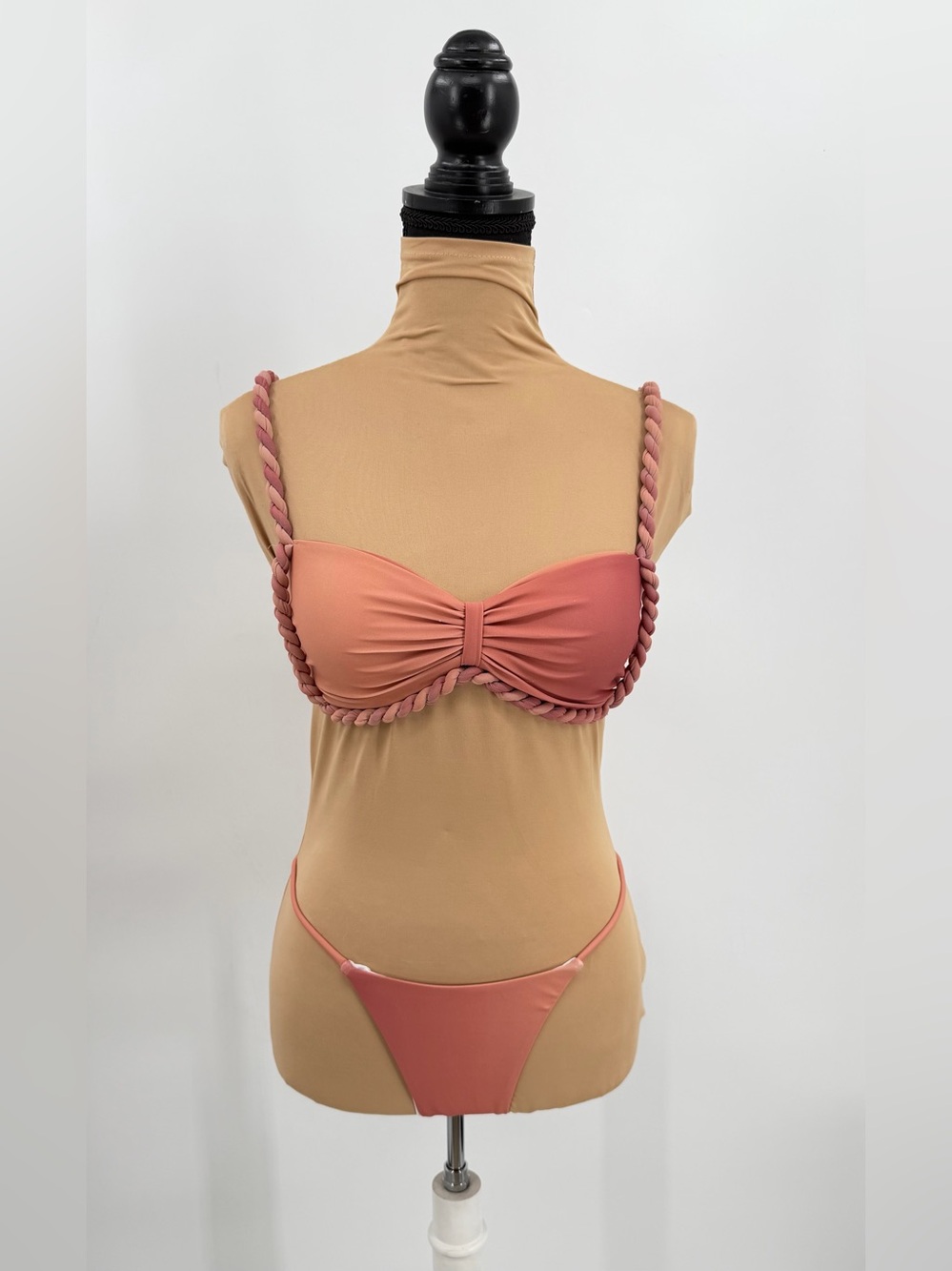 Dusty Rose Ombre Braided Bikini Set Cover Up 3 Piece S resort vacation tropical - Picture 4 of 12